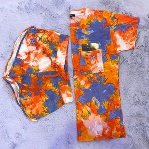 Ambience matching multicolored tye dye shirt and short set cotton thread
